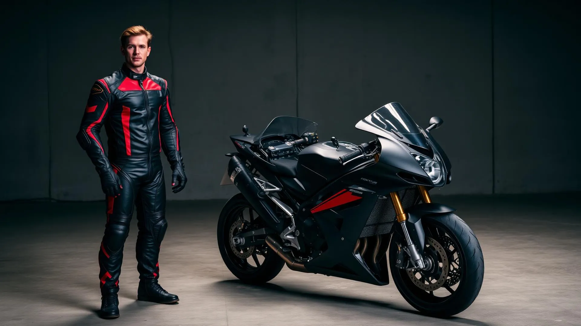 Motorcycle track rider in a full leather motorcycle suit leaning into a corner